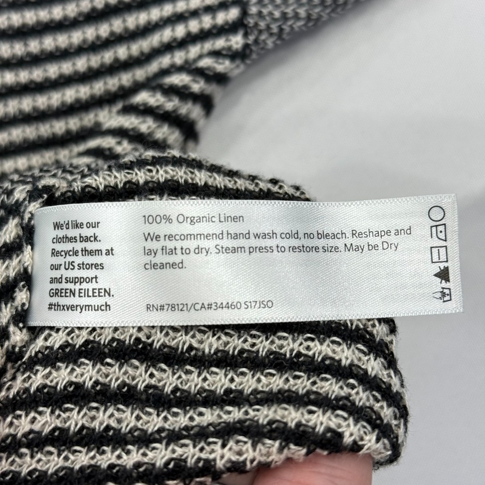 Eileen Fisher Organic Linen Short Sleeve Sweater Womens Medium Knit Striped Boxy - Picture 6 of 7